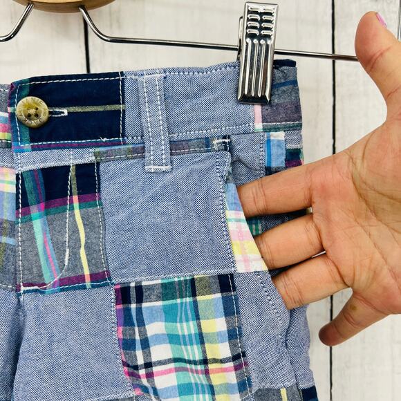 Janie and Jack (4) Little Girls Plaid Blue Denim Board Shorts - Picture 6 of 9